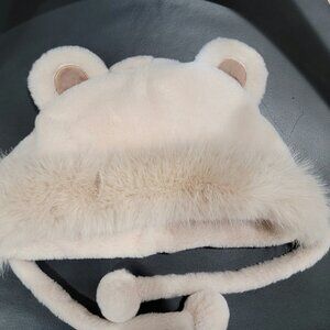 Beige Bear Animal Ear Hat Fuzzy Trim